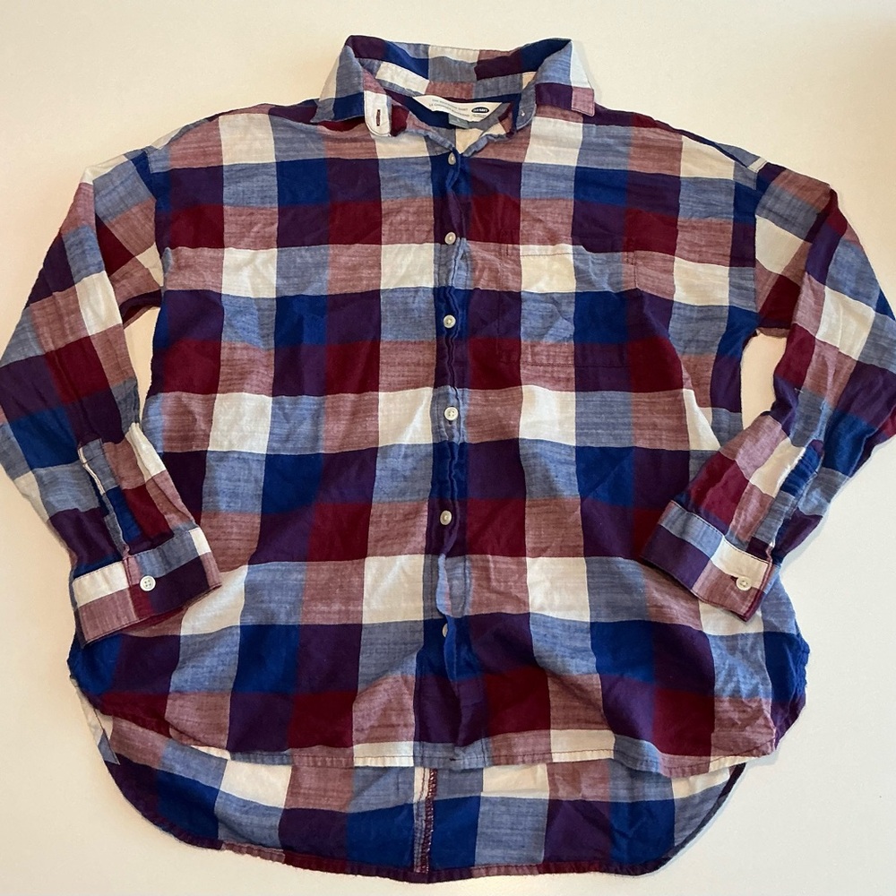 Old Navy Women's Plaid Button Down Shirt - Red, Blue, and White